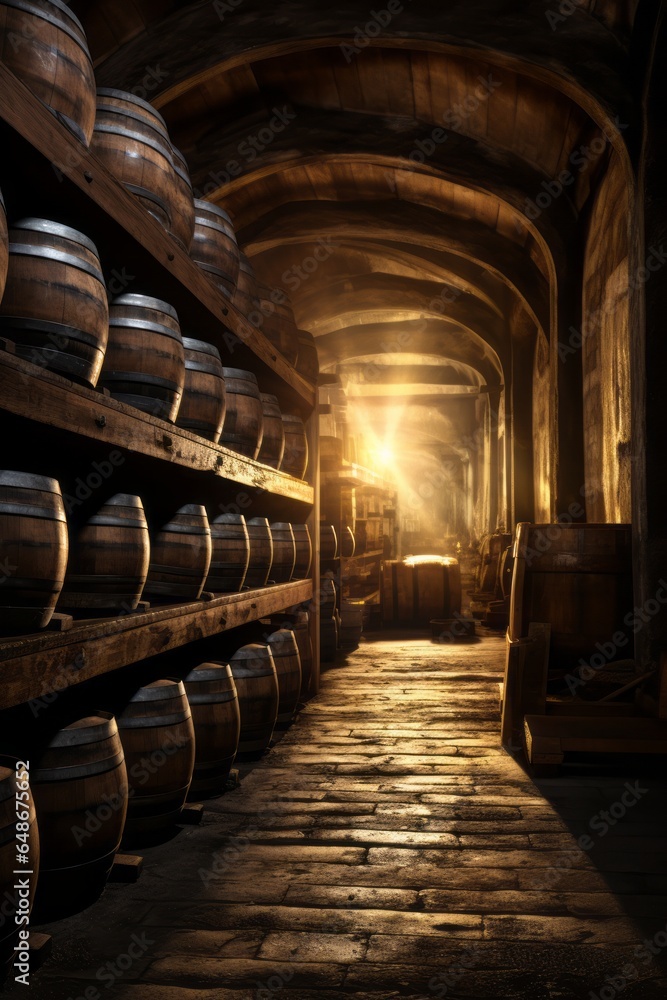 Subterranean Treasures: Vintage Wine Cellar - AI Generated