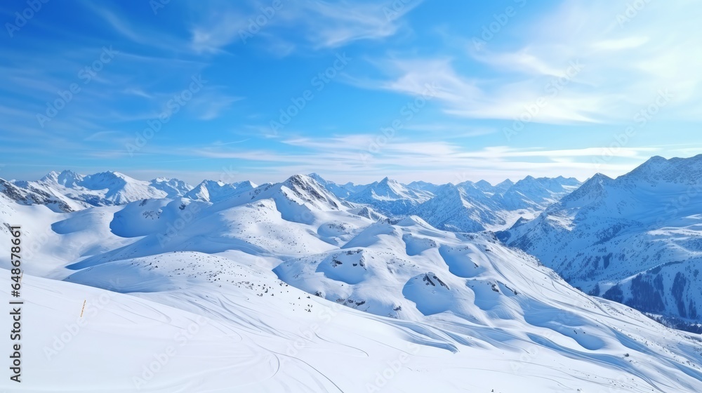 Excellent snow capped all encompassing see snow capped mountains European excellent winter mountains in Alps Slant for cross nation skiers in scene