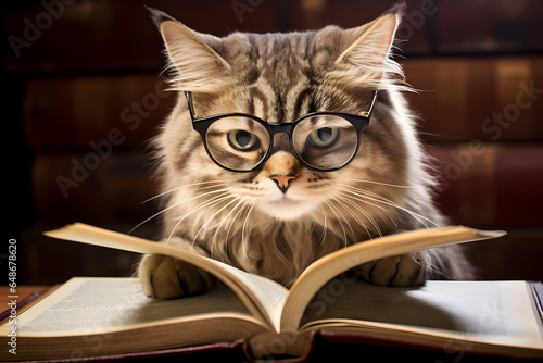 A Cat Sporting Glasses, Immersed in the Enthralling World of a Good Book