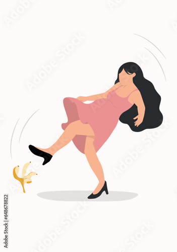 A pregnant woman Slipping and Falling from a Banana Peel