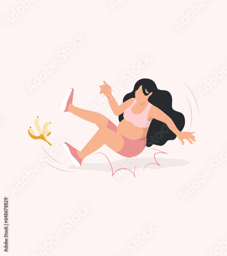 A pregnant woman Slipping from a Banana Peel