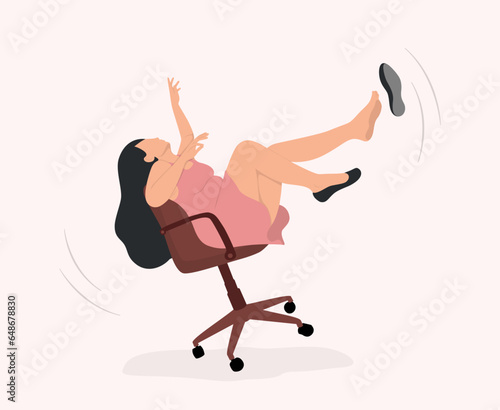 A pregnant woman falls off her chair. 