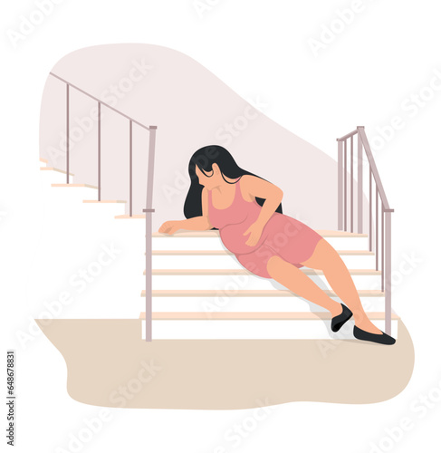 pregnant woman falls down stairs.