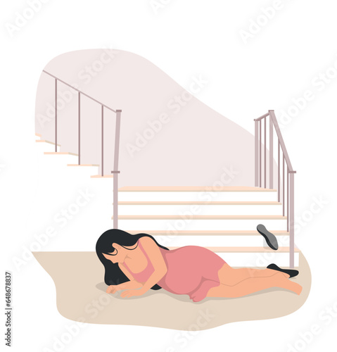 pregnant woman falling down of staircase.