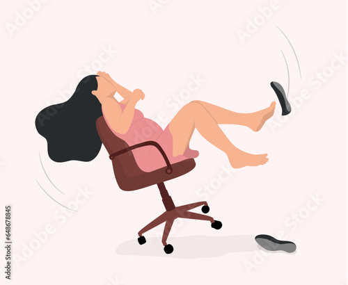 A pregnant woman falls off her chair. 