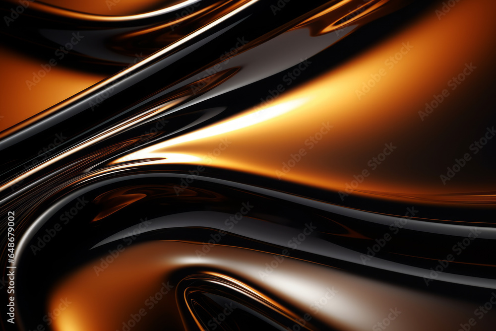 A smooth and shiny metallic surface with golden hue and curved lines on a black background