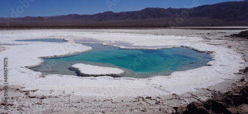 Konstfotografi Baltiche hidden lagoon, turquoise salt water in Atacama salt desert Chile