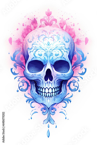 Pastel pink and blue skull Halloween isolated on a white background