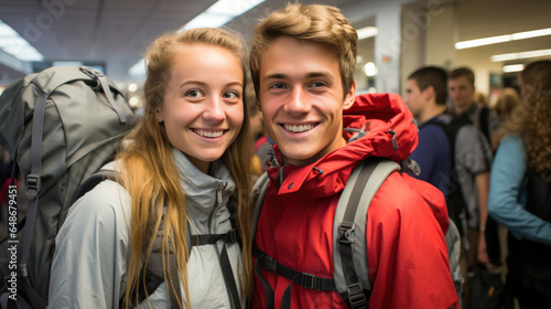 A young couple traveling together
