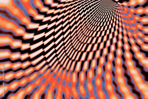 Fototapeta Naklejka Na Ścianę i Meble -  Trippy pattern with abstract geometric decoration. Psychedelic abstraction with glitchy gradient background. Futuristic 3d texture.