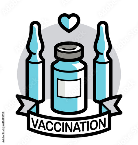 Vaccination theme vector illustration of a ampules isolated over white, epidemic or pandemic coronavirus covid 19 or flu or SARS or any other vaccine, pharmacology concept.