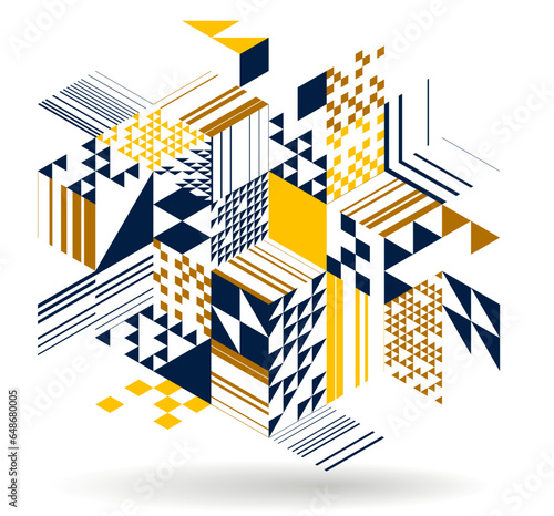Abstract vector art with 3D isometric cubes geometric background, op art blocks with different forms isolated, polygonal graphic design, cubical theme.