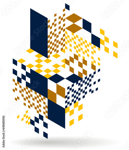 Abstract vector art with 3D isometric cubes geometric background, op art blocks with different forms isolated, polygonal graphic design, cubical theme.