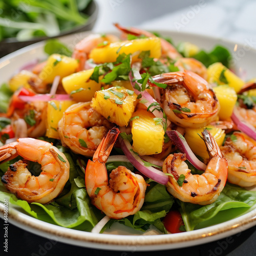 Obraz na płótnie salade crevettes ananas - IA Generated w salonie