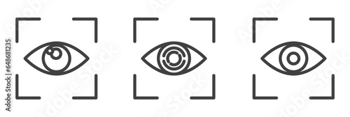 Eye scan icons, Secure identity verification systems icon vector set in thin line style, Vector set of biometric line icons. Eye scaning icon, 