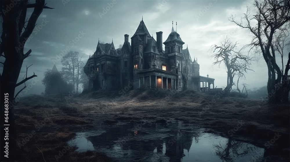 old gothic castle Halloween background