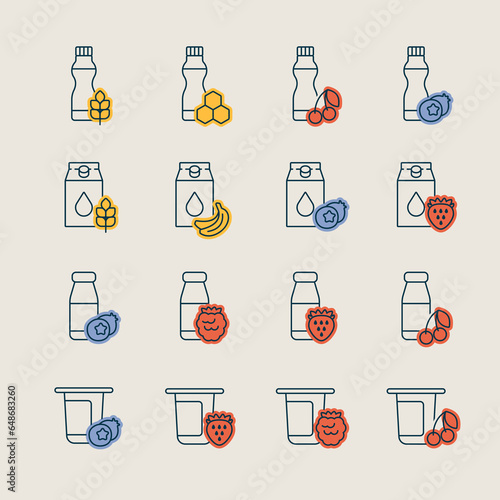 Fruits yogurt set vector icon