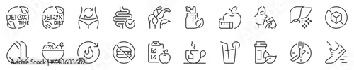 Detox and cleanse, thin line icon set. Symbol collection in transparent background. Editable vector stroke. 512x512 Pixel Perfect.