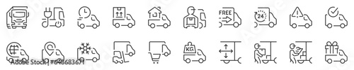 Trucks and road transport, thin line icon set. Symbol collection in transparent background. Editable vector stroke. 512x512 Pixel Perfect.