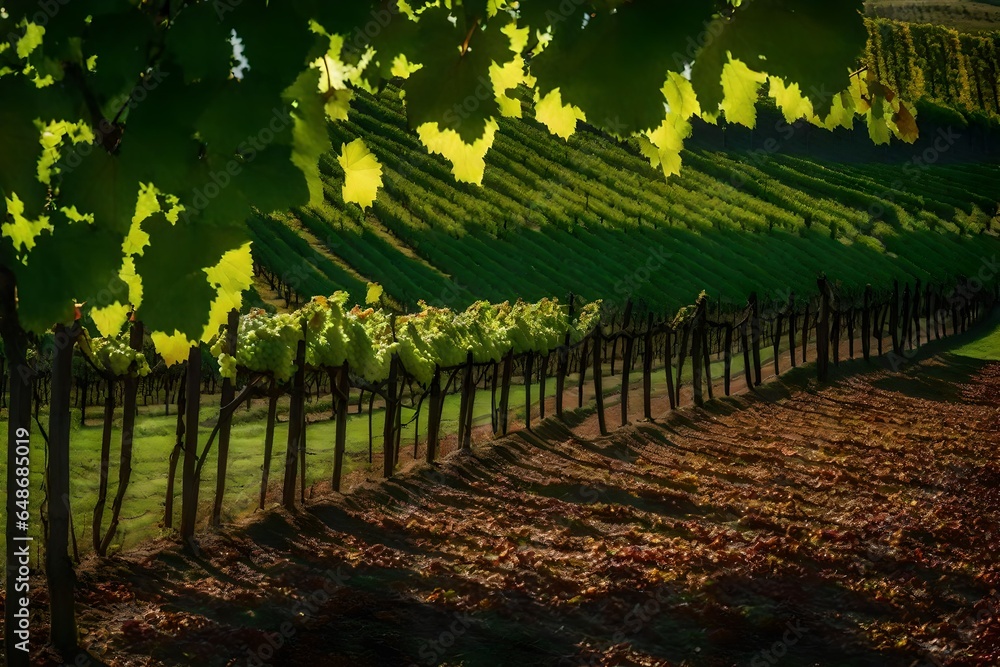 In the grape garden rich beautiful wonderful and almost you can feel the wind blows leaves swaying - AI Generative