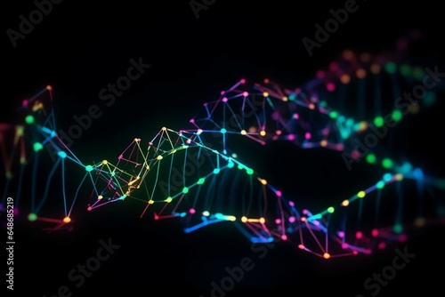 Image shows the connection between fluorescent molecules and DNA, utilized in healthcare and commerce. Generative AI