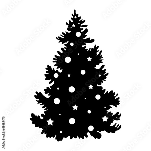Silhouette of a Christmas tree with decorations.Vector icon isolated on a white background.