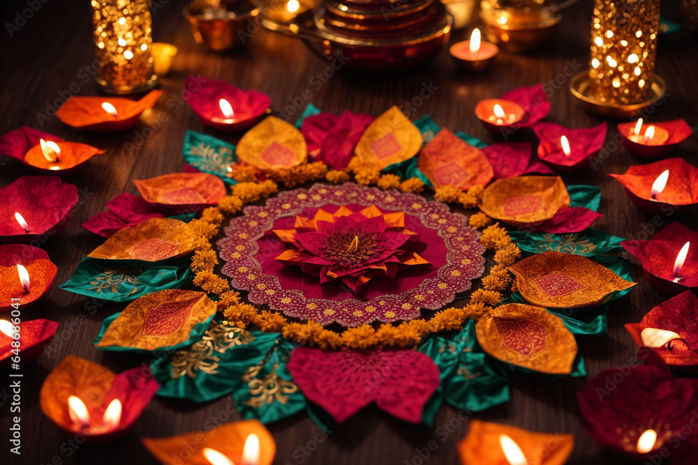 Diwali festival of lights tradition Diya oil lamps against dark background
