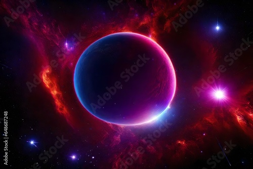 Space, stars lightning in red and purple, planets, black holes, super novas - AI Generative