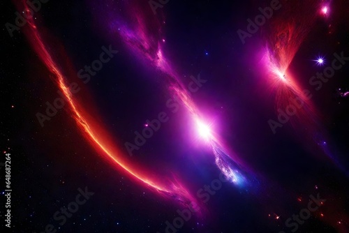 Space, stars lightning in red and purple, planets, black holes, super novas - AI Generative photo