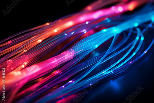 A fiber optic cable in dark gradient background, futuristic and technological vibe