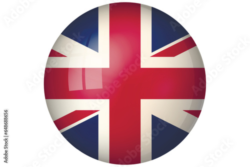 Flag of United Kingdom. English national symbol in official colors. Template icon. Abstract vector background. Round glass light ball, 3D big bubble, sphere