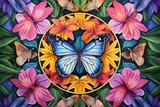 Vibrant Rainbow Shades: Graceful Butterflies Dancing Amidst a Kaleidoscope of Blooms, generative AI
