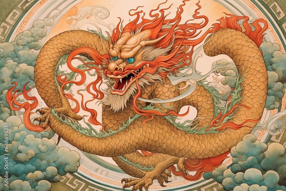Chinese Dragon Drawing: Symbolizing Wisdom, Prosperity, and Good Fortune in Imperial Legends, generative AI Chinese Dragon Drawing: Symbolizing Wisdom, Prosperity, and Good Fortune in Imperial Legends, generative AI