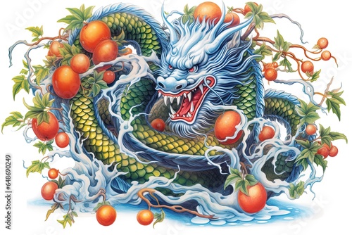 Chinese Dragon Drawing  Serpentine Splendor Unveils Vibrant Dragon Dance  Symbol of Power   Good Fortune  generative AI