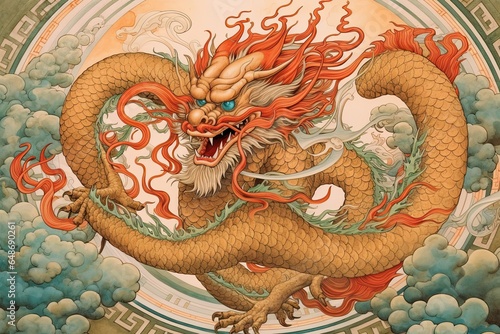 Chinese Dragon Drawing: Symbolizing Wisdom, Prosperity, and Good Fortune in Imperial Legends, generative AI