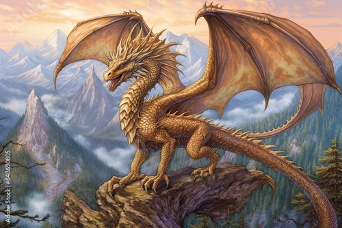 Enchanted Realms: Dragon Drawings Soaring Through a Mystical Landscape, generative AI © Michael