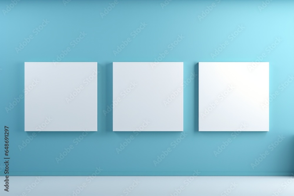 Mock up poster in a white frame on a blue wall. Mock up poster in a white frame on a blue wall.