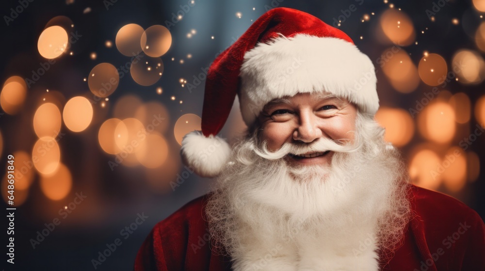 portrait of a happy Santa Clause close up portrait with a golden bokeh background portrait of a happy Santa Clause close up portrait with a golden bokeh background