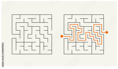 Classic maze game. Square format with solution.