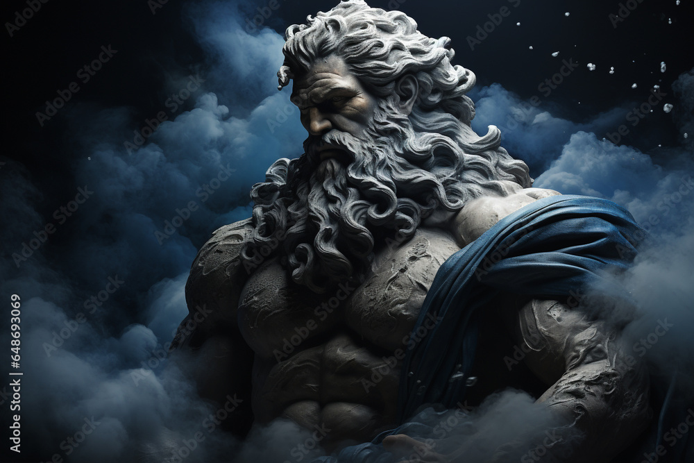Zeus main Olympian god in Greek mythology, the god of thunder and lightning. third son of the titan Cronus and the titanic Rhea. One of 12 supreme Olympic gods who live on Olympus, the Greek gods. - obrazy, fototapety, plakaty 