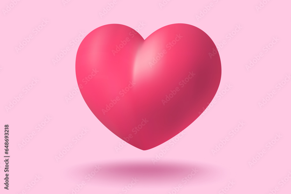 Vector icon of pink heart for Valentine's Day in realistic 3d style. Vector realistic banner with heart on pink background.