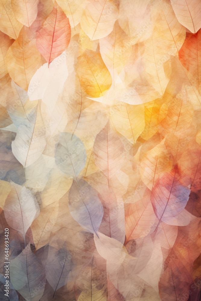 colorful watercolor/aquarelle digital illustration pattern of autumn/fall elements leafs falling season changing In a textured hand drawn style for print/card/stationary