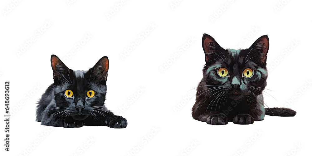 Png Set Black cat lying on black floor isolated in transparent background Png Set Black cat lying on black floor isolated in transparent background