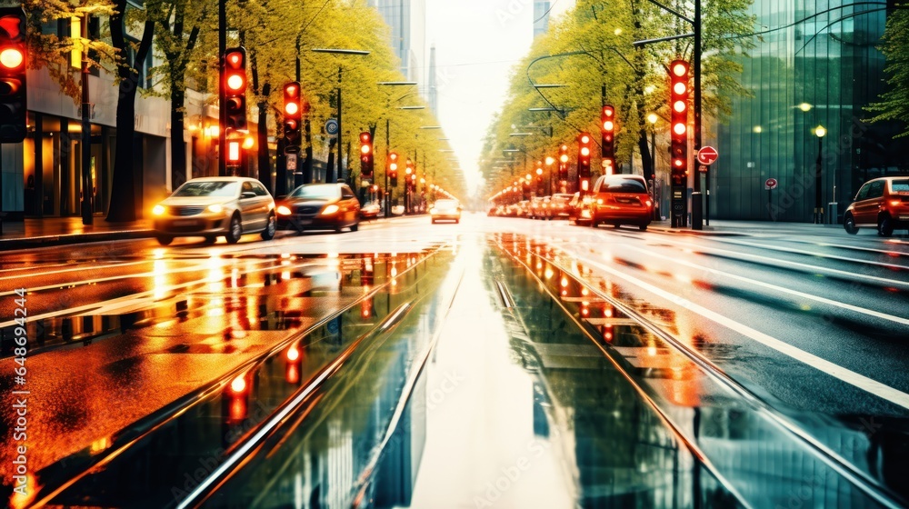 Close-up of city streets after rain