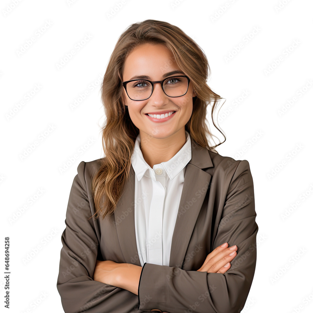 A portrait photo of a female businessperson, isolated on white background A portrait photo of a female businessperson, isolated on white background