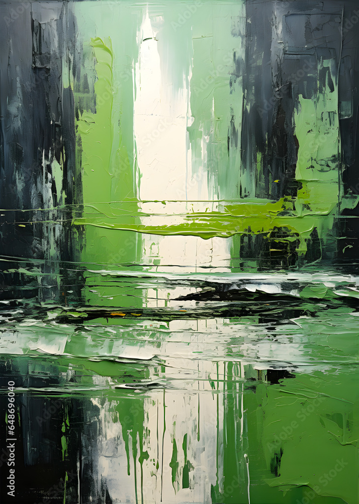 Abstract painting, green shapes