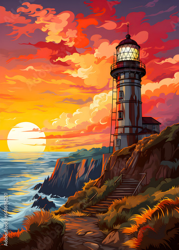 Wallpaper Mural Lighthouse beacon with colorful landscape Torontodigital.ca