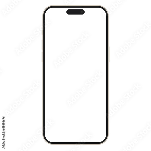 A mockup of the 2023 modern phone in gold with a blank white screen isolated on a white background. Mockup your phone for mockup and demonstration of the app.