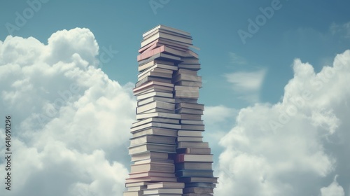 Stacked books in clouds  a concept of learning and education