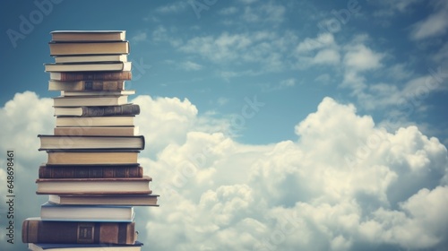 Stacked books in clouds  a concept of learning and education